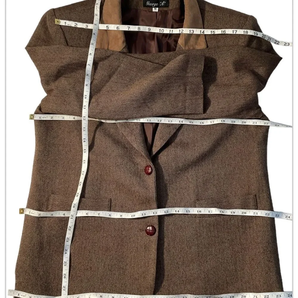 George “A” Women’s Vintage Brown  Wool Tweed Patchwork Oversized Jacket Size M